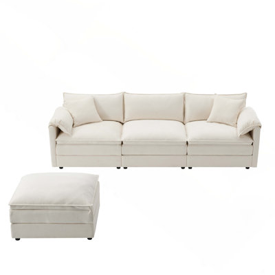 Canapé modulaire en chenille de 103 po avec assise profonde et large, ensemble de canapé en forme de L avec coussins doubles, canapé à 4 places avec repose-pieds mobile, mobilier d'intérieur surdimensionné pour salon et appartement