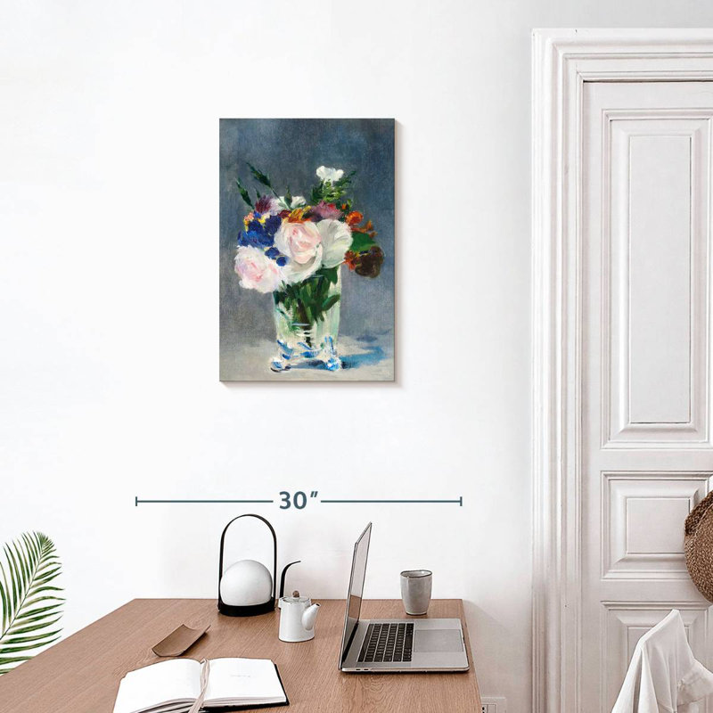 Fleurs Harnek dans un vase en cristal 1882, H 24 po x l 16 po