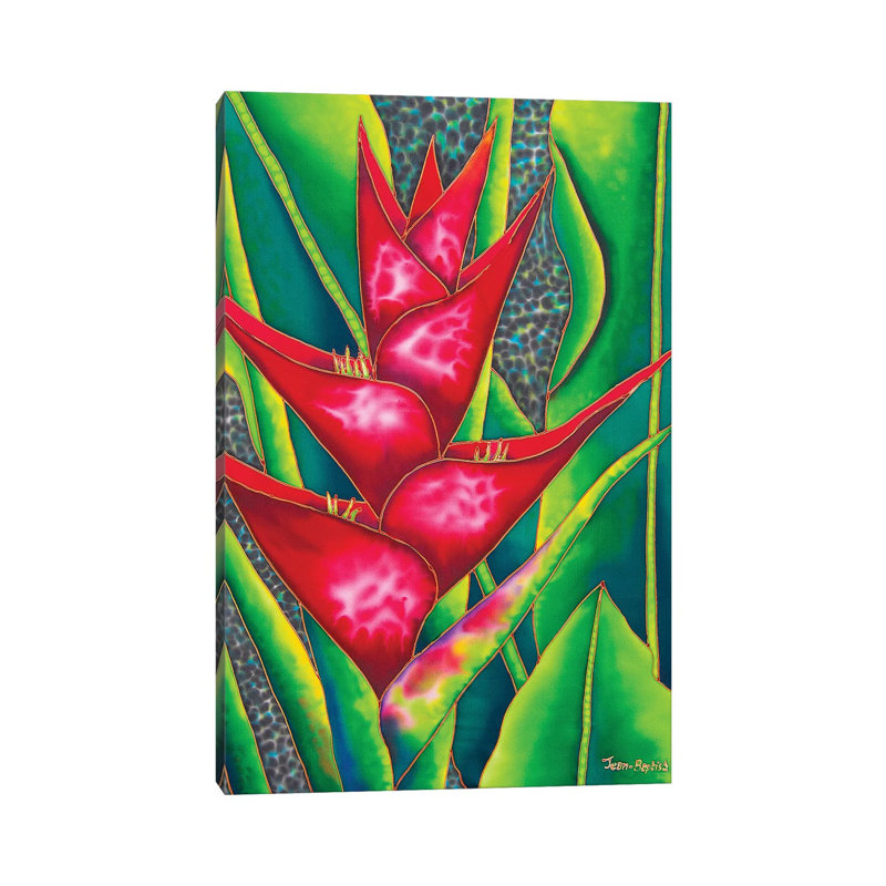 «Red Heliconia» par Daniel Jean-Baptiste - reproduction d'art, H 26 po x l 18 po x 1,5 po, Toile tendue, Pas de tapis