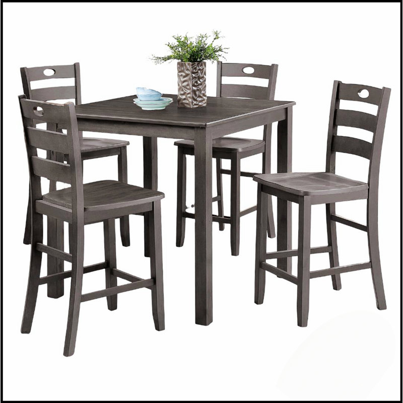 Grey Finish 5-Piece Counter Height Dining Set With Slat Back Chairs, For Modern And Traditional Homes, Gray