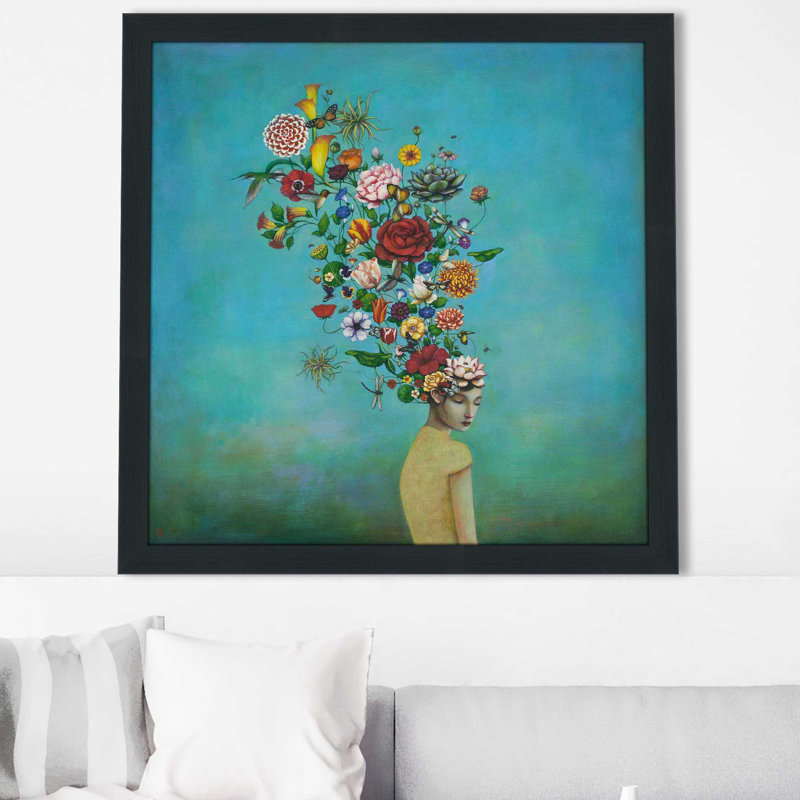 «A Mindful Garden» par Duy Huynh - Peinture, Cadre espresso, H 37,5 po x l 37,5 po x P 1 po