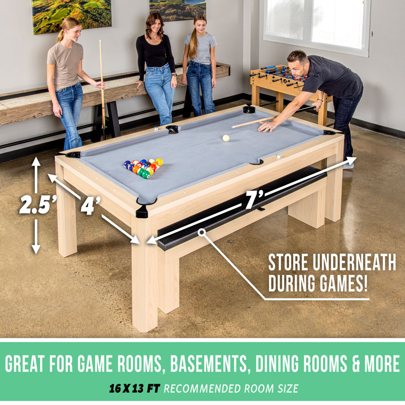 Table combinée avec 2 bancs de tennis de table et de table de billard 3 en 1 GoSports - Bouleau clair, Beige