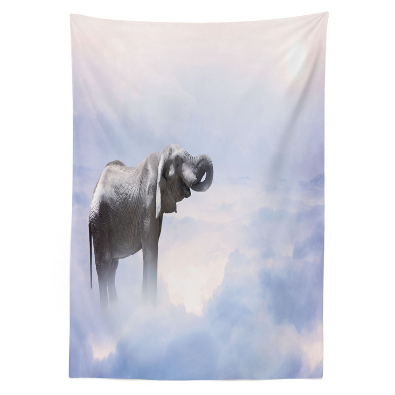Ambesonne Mystic Tablecloth, Elephant Standing In The Clouds Freedom Metaphor Blessedimal Strength Concept, Rectangular Table Cover For Dining Room Kitchen Decor, 52" X 70", Grey Blue