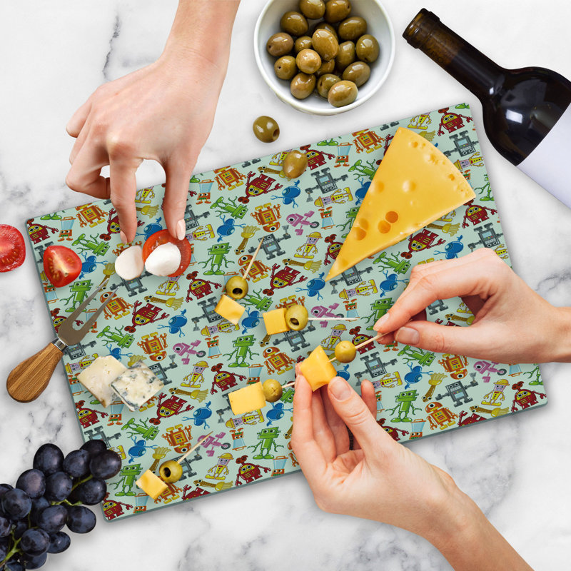 Ambesonne Robot Cutting Board Large Size Boys Cartoon Robot Science Multicolor