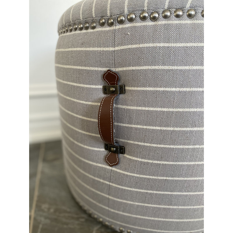 Pouf de 20 po Johnson revêtu de lin à rayures, Mélange de coton gris