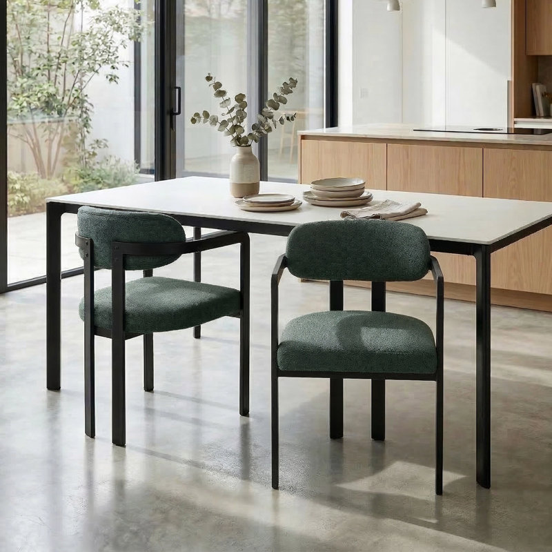 Ensemble de 4 chaises de cuisine en chenille, 4, Vert