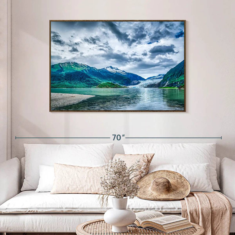 Scène de montagne en Alaska, 46 po x 31 po, Cadre flottant noyer