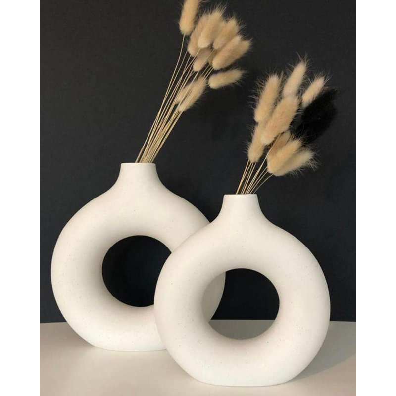 Aydric Handmade Ceramic Table Vase, White Glossy/Matted