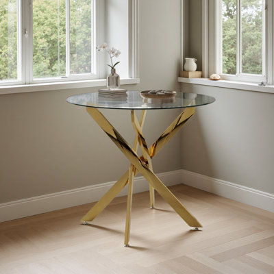 Table de salle à manger ronde, table de salle à manger en verre 35,5 po avec pieds dorés