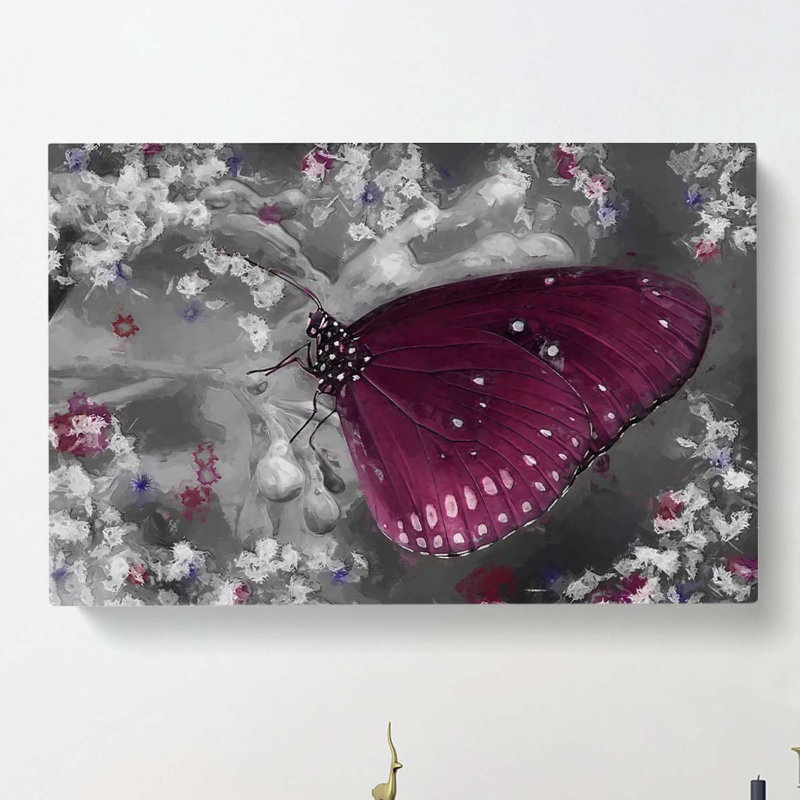 Butterfly upon a Flower in Abstract - Wrapped Canvas, 40cm H x 60cm W x 3cm D