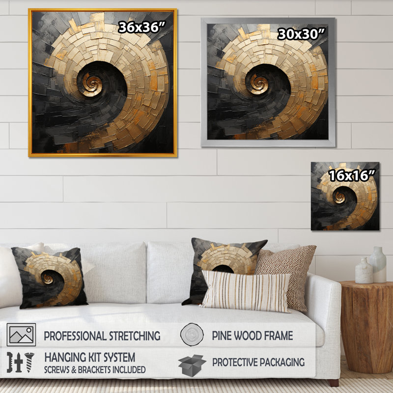 Northwich - art mural spirales abstraites pour le salon, H 30 po x l 30 po x P 1 po, Toile tendue