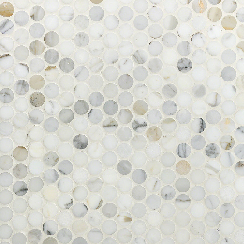Calacatta 0.75" x 0.75" Marble Penny Round Mosaic Wall & Floor Tile
