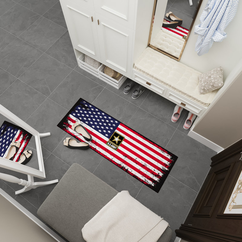 Flag Non-Slip 2 x 5 Runner US Army Rug For Man Cave, Bedroom, Kitchen, Red/White