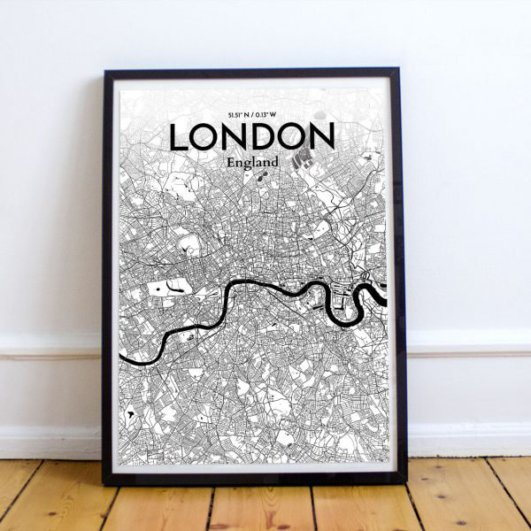 Carte de la ville londonienne-impression d’art graphique sur papier, H 20 po x l 16 po