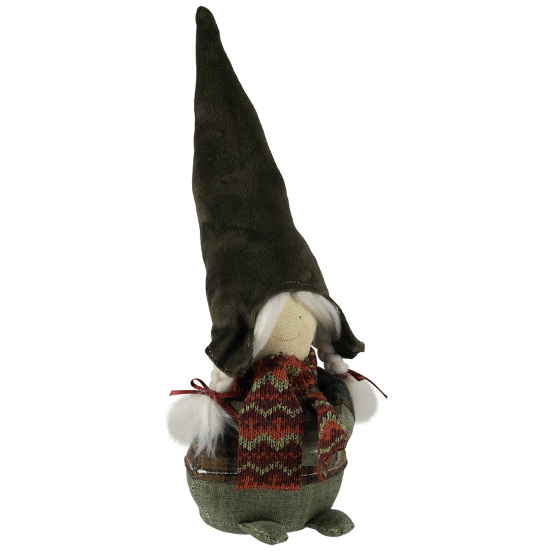 Gnome Girl With Plaid Outfit Christmas Figurine - 12.5"
