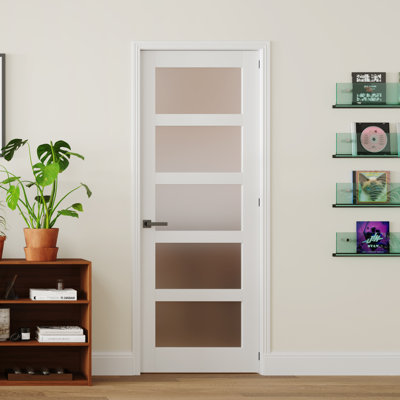 Intérieur Porte à 5 panneaux en verre givré avec porte de garde-manger pré-montée à panneau de base solide avec bande à assemblage rapide