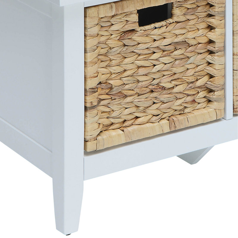 And White Transitional Bench With 3 Storage Drawers, Wooden Seat & Frame, Basket Front Drawer Metal Glide, Solid Wood Legs, Veneer, , 43 Inches Wide, 19 Tall Rectangular Finish, 16 Deep,