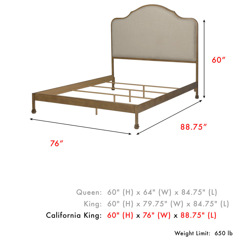 Upholstered Metal Standard Bed, Queen