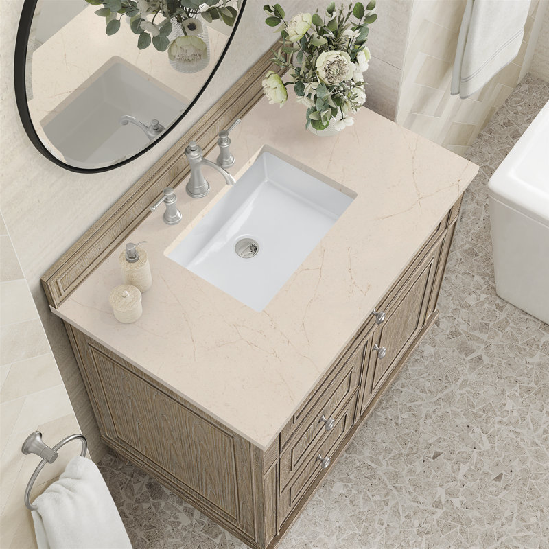 Lorelai 36'' W Single Vanity, Carrara White, Whitewashed Oak, 8" Widespread