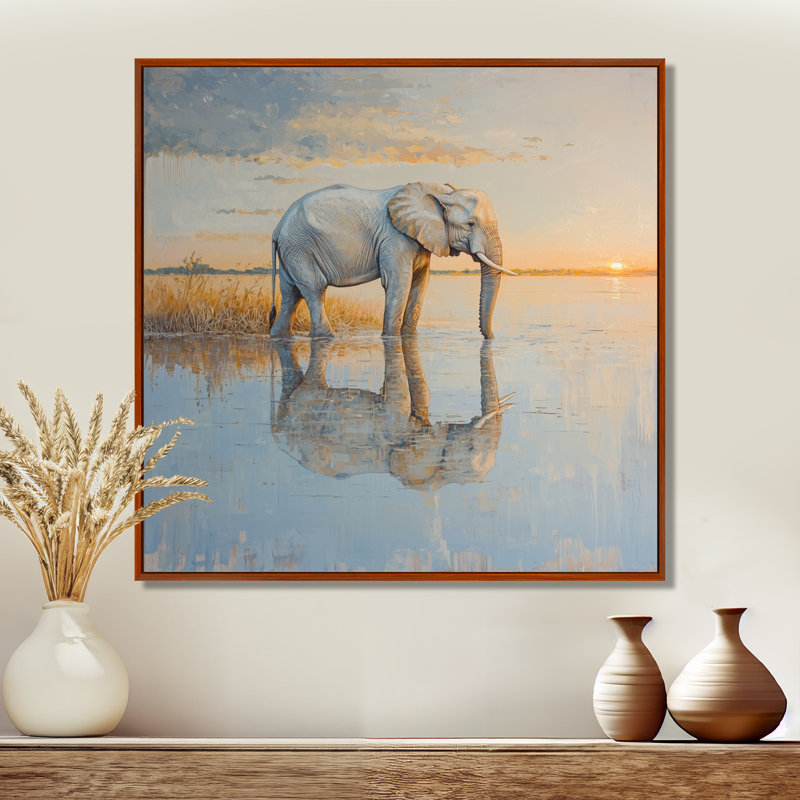 Éléphant au bord de l'eau d'Afrique I - éléphant, art mural, H 16 po x l 16 po, Impression encadrée flottante, Brun