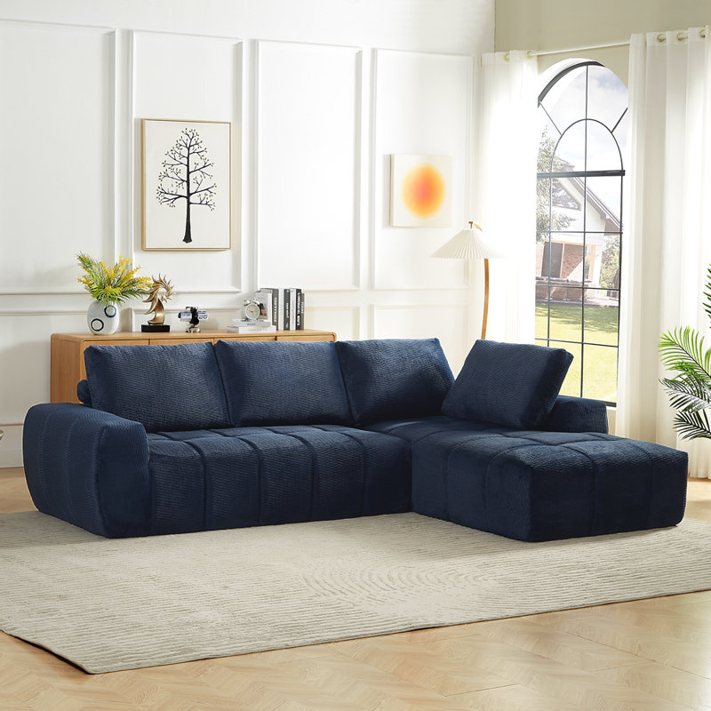 Canapé modulaire surdimensionné en L FAUX FUR, Bleu très foncé, Orienté à droite