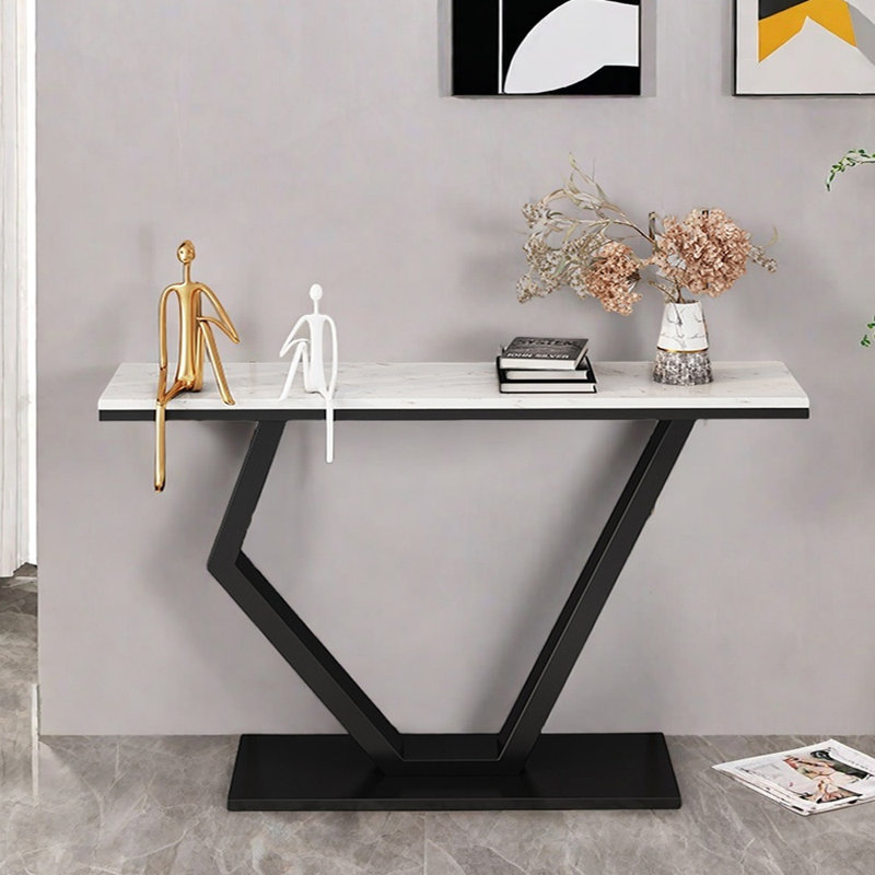 Table d'entrée de luxe moderne, H 31,5 po x l 59,1 po x P 11,8 po, Blanc, Noir