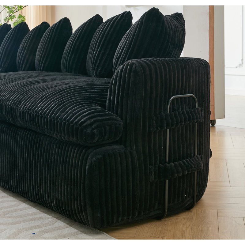 , 127 po, modulaire en forme de L, forme courbée élégante, velours côtelé noir, mousse haute, sans assemblage, sièges modulaires à gauche de 1277 po, dix coussins de dossier renforcés par ressorts, assemblage nécessaire, confort pour
