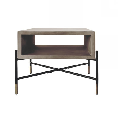 Table de bout 18 "en béton et fer gris et noir avec tablette
