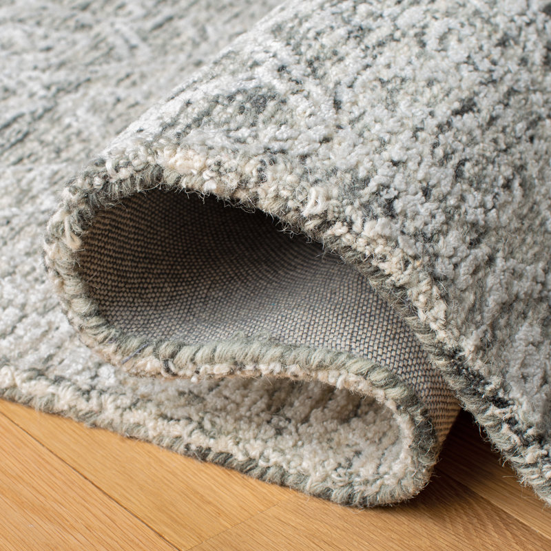 Ildo Hand Tufted Wool/Viscose/Cotton Geometric Rug in Charcoal/Ivory, Rectangle 4' x 6'