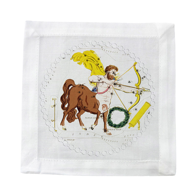 Zodiac Sagittarius Cotton Sateen Cocktail Napkins, White