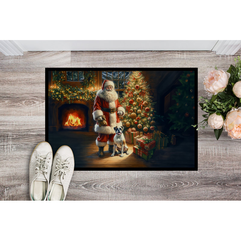 Boxer and Santa Claus Doormat, 24" W x 36" L