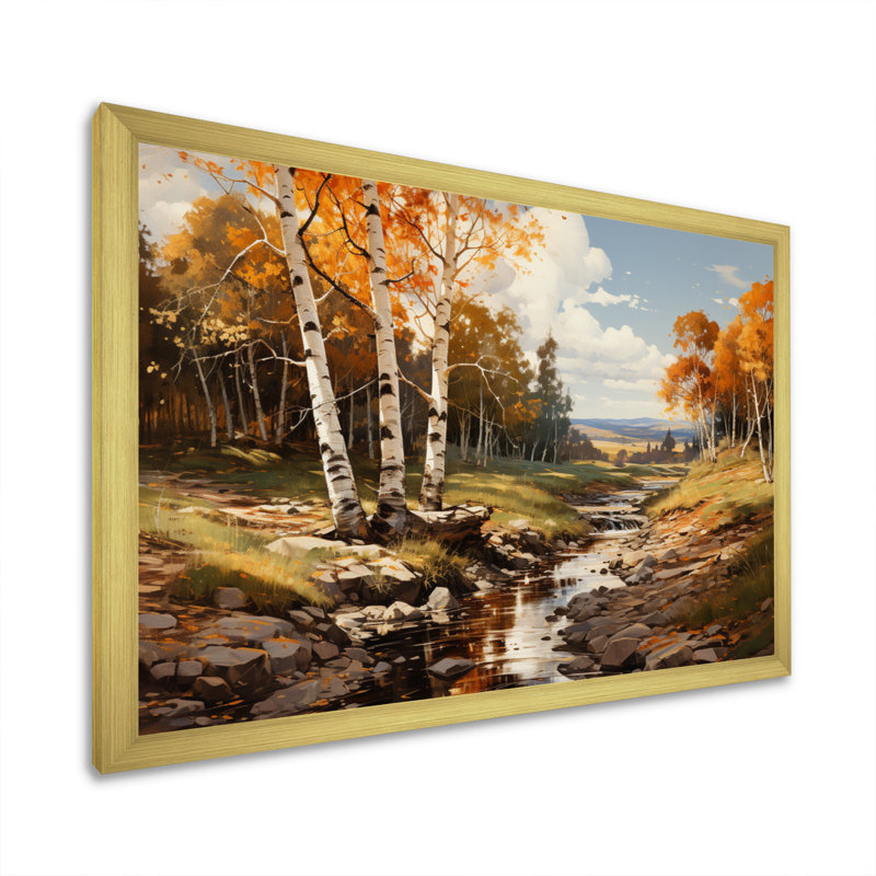 «Birch Woods Sunlit Grove II», reproduction sur toile, H 24 po x l 32 po x P 1 po, Encadrement doré