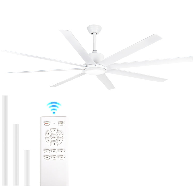 72 In. Standard Ceiling Fan With Light And Remote Control, 3-Color Led Light, Reversible Dc Motor, White, White