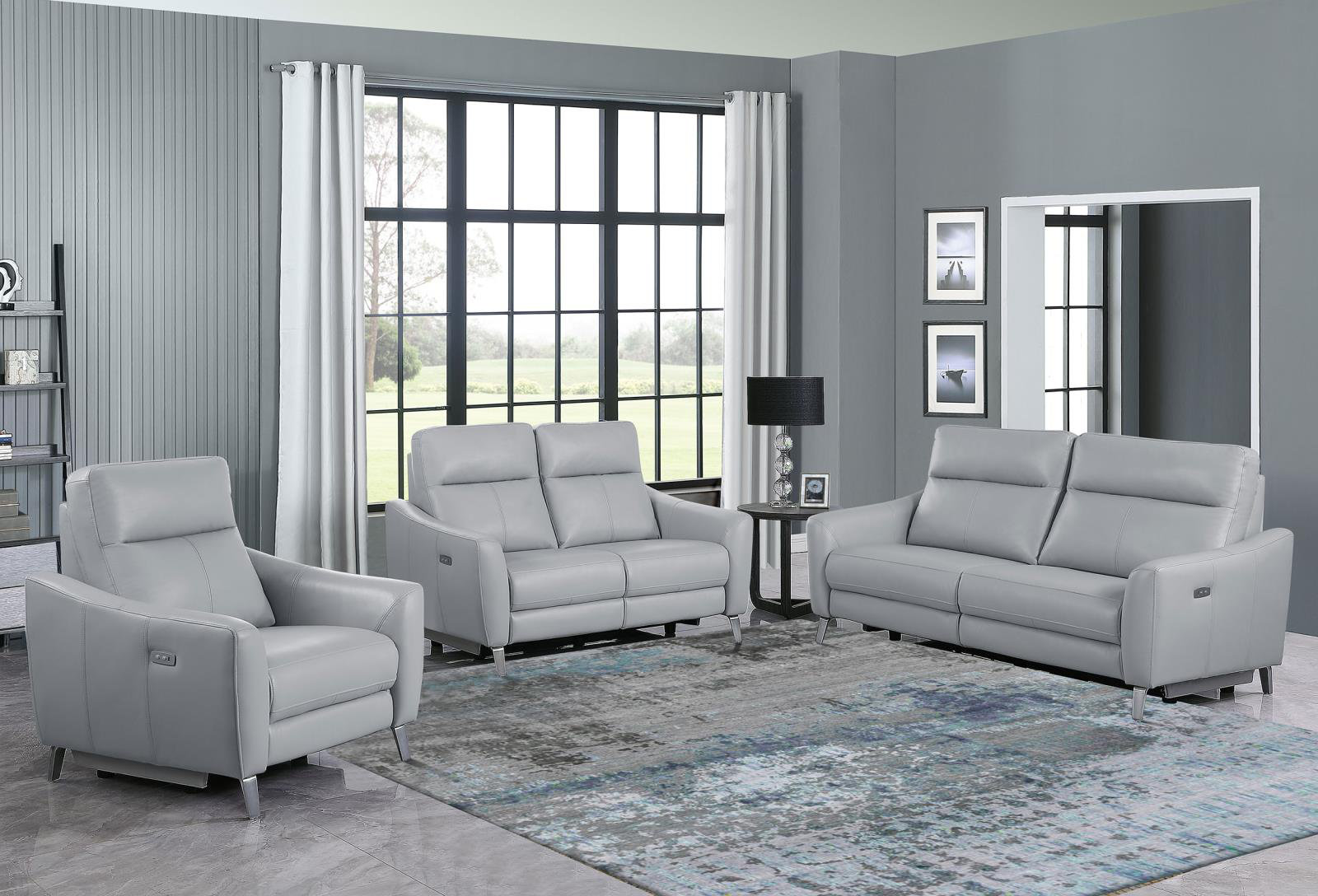 Light gray leather living deals room set