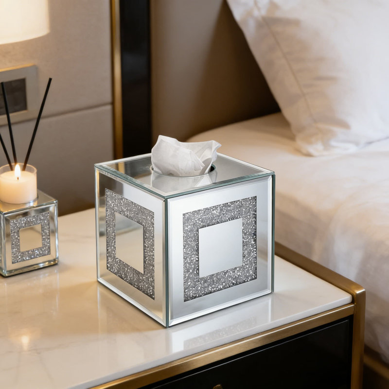 Couvercle de boîte à mouchoirs en cristal - Porte-mouchoirs carré décoratif pour le bureau personnel, cube argent étincelant avec base magnétique