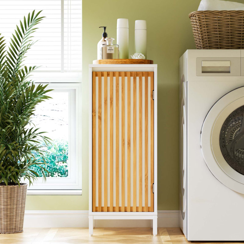 Living Room Side Cabinet With Bamboo Slats Door