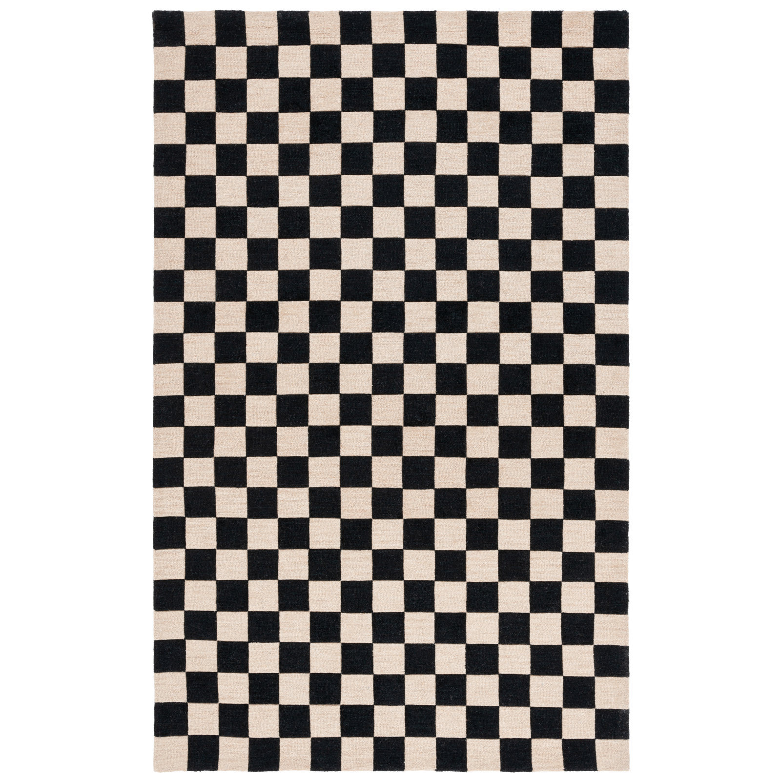 Freesia Black Beige Hand-Tufted Checkered Rug, Rectangle 8' x 10'