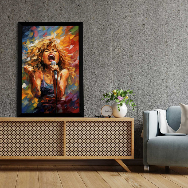 «Tina Turner, the Queen of Rock N 'Roll» par V2 Design - peinture sur toile, H 39,5 po x l 27,5 po x P 0,75 po