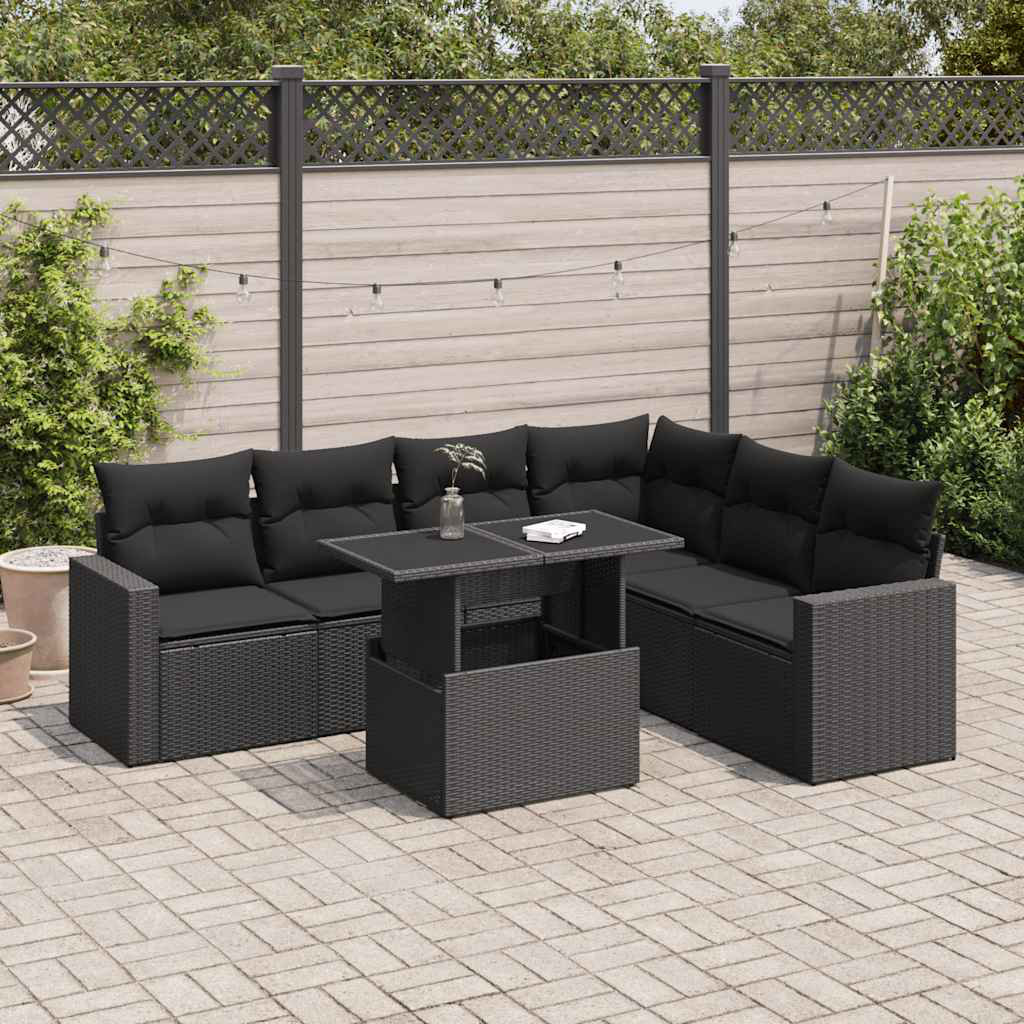 Vidaxl 7-Tlg. Garten-Sofagarnitur Mit Kissen Schwarz Poly Rattan