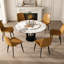 Table de salle à manger ronde de 53 pouces en pierre frittée avec base en acier au carbone noir et rebords arrondis paresseux à rotation lisse de 53,5 po pour cuisine-765287631-765287616