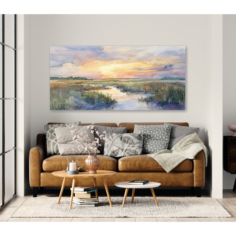 Marais au coucher du soleil, peinture de paysage, Caroline Lowcountry, décor de ferme, Toile tendue