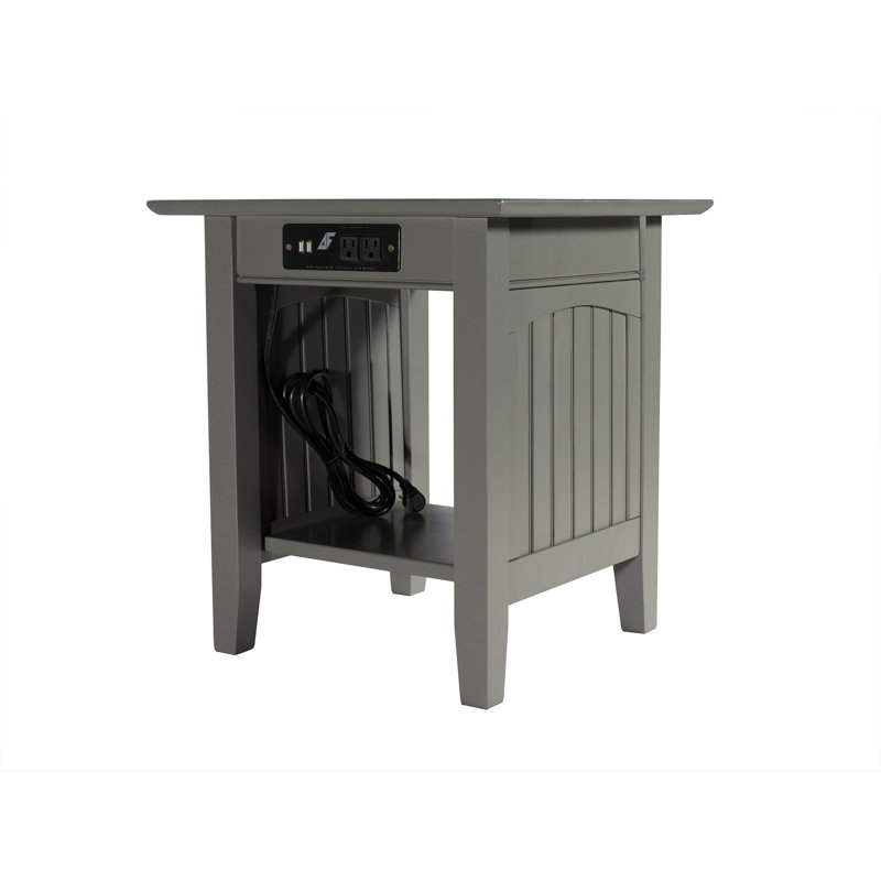 Glenni Solid Wood End Table and Built-In Outlets