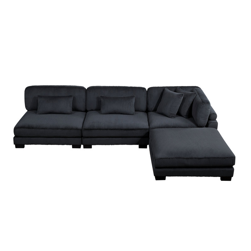 Canapé modulaire 4 pièces avec repose-pieds Koah, Black Corduroy