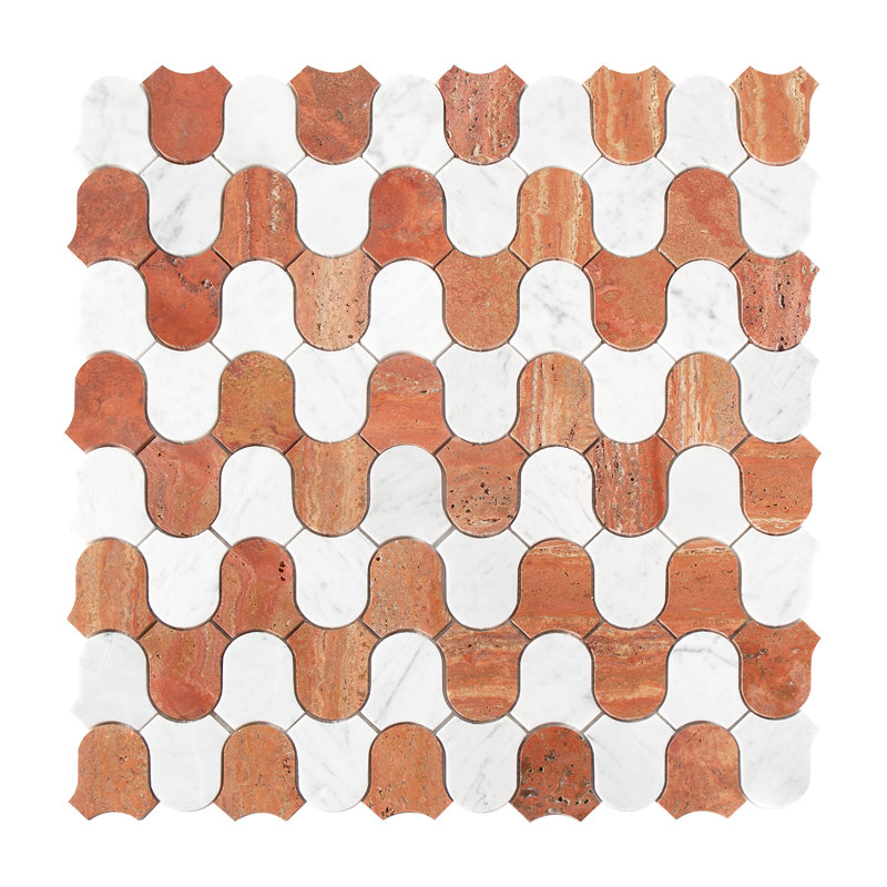 Carreau de mosaïque en marbre poli, Blanc/rouge