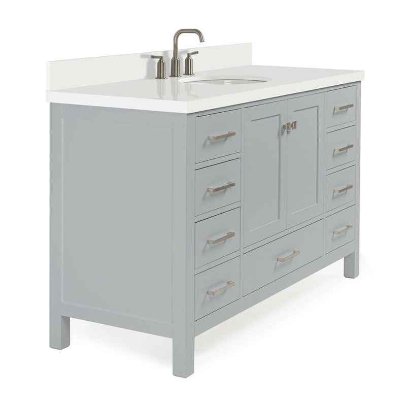 Ensemble de meuble-lavabo simple 55 po Cambridge, Gris / Nickel brossé, Ovale