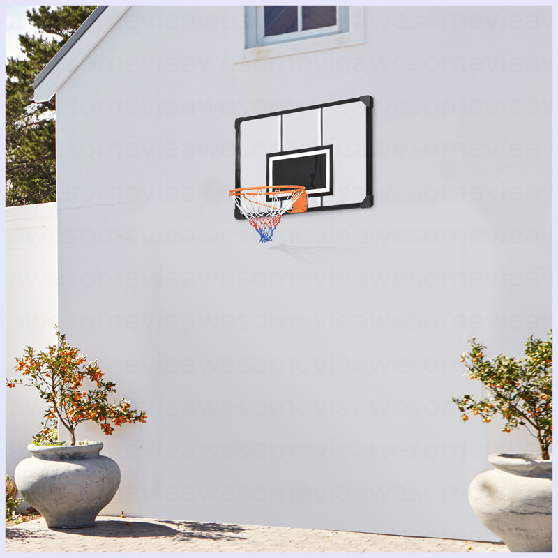 Panier de basket mural avec panneau incassable 45 po x 29 po, rebord durable et filet résistant aux intempéries pour une utilisation intérieure et extérieure