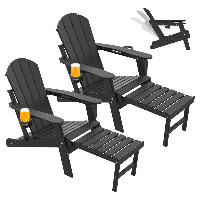 Ensemble de 2 chaises réglables Adirondack avec repose-pieds rétractable, Noir