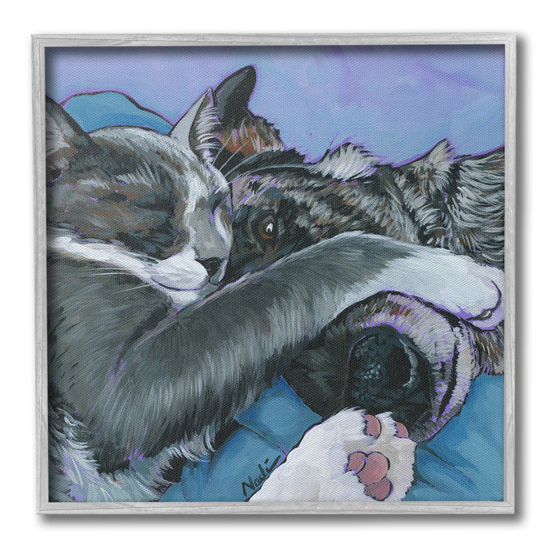 «Cat and Dog Sleeping» par Nadi Spencer sur toile, Giclée encadrée blanc bord de mer, H 24 po x l 24 po