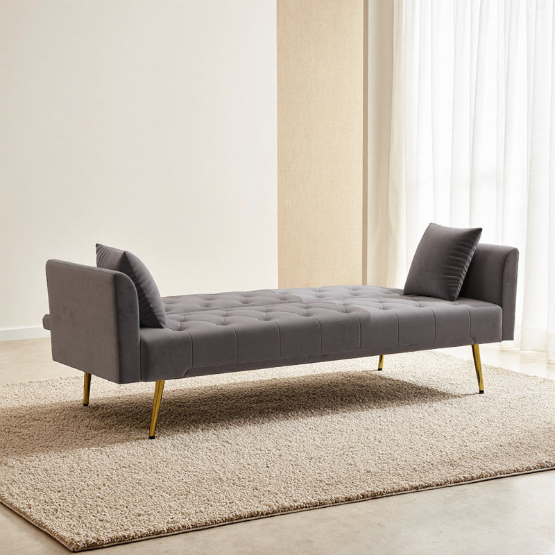 3-Position Backrest, Beige Velvet, Metal + Mid-Foot Frame, 1-Carton, Studio-Perfect, Gray
