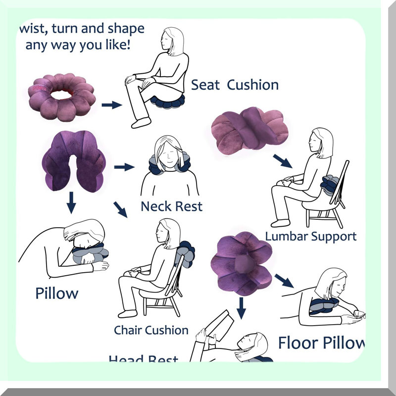 Luxe Orchid Airplane Travel Microfiber Neck Support Twistable Lumbar Microbead Contours Brush